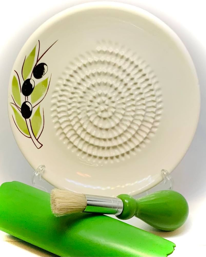 All-in-one Premium Ceramic Garlic Grater Plate 4-Piece Set - White Olive Design, Classic Style - ... | Amazon (US)