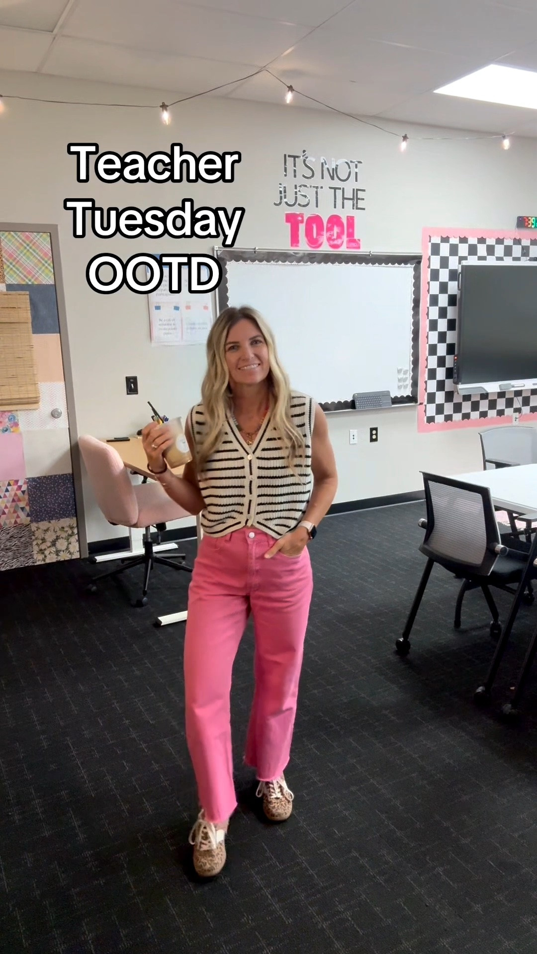 Tuesday Teacher outfit! I guess I’m going with a stripes theme this week! Sweater vest and pink jeans are old, so I linked similar ones!

#LTKgrwm #LTKootd #LTKWorkwear