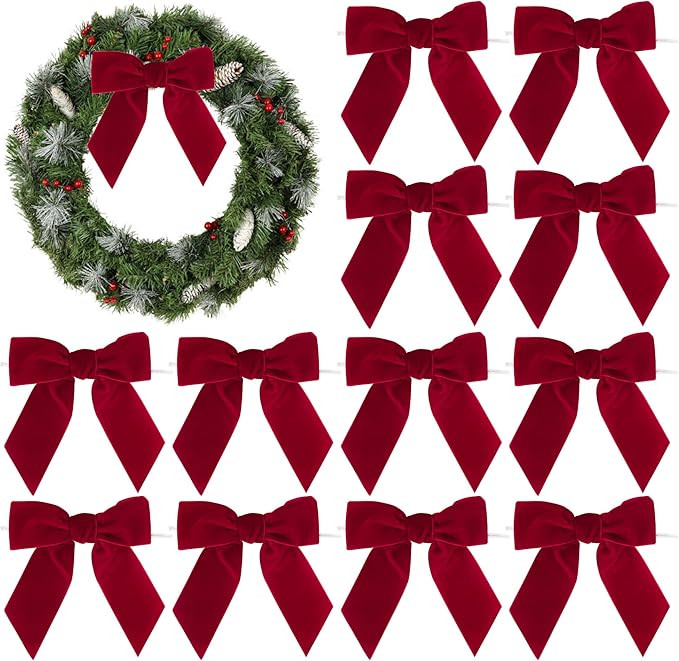 AIMUDI Red Velvet Bows 4.5" Red Christmas Bows for Tree Premade Red Bows for Wreaths Twist Tie Bo... | Amazon (US)