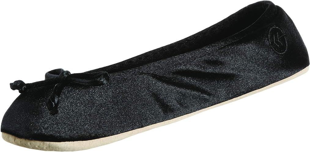 isotoner Women's Satin Ballerina Slippers with Classic Ribbon Or Soft Tie Bow and Suede Sole | Amazon (US)
