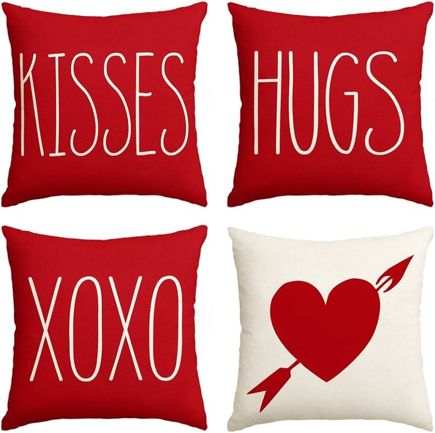 AVOIN colorlife Valentine's Day Saying Throw Pillow Cover, 18 x 18 Inch Holiday Kisses Hugs XOXO ... | Amazon (US)