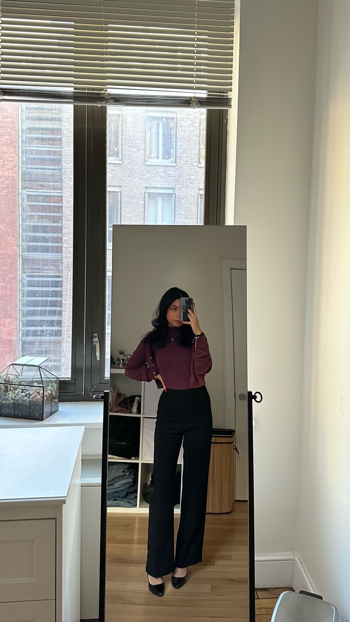 business casual outfit | purple mock neck, purple cardigan, black dress pantss

#LTKstyletip #LTKworkwear