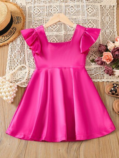 Toddler Girls Square Neck Flutter Sleeve Dress SKU: sk2204189398088932(100+ Reviews)$10.50$9.98Jo... | SHEIN