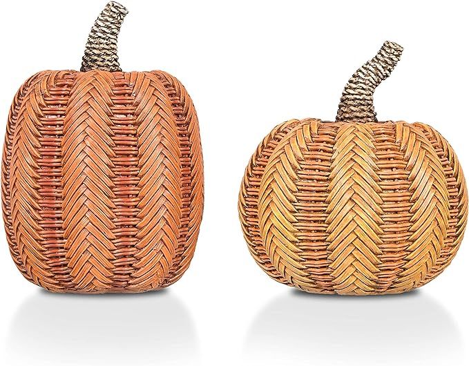 Valery Madelyn 2pcs Fall Decor Artificial Rattan Pumpkin Fall Decoration for Home Autumn Harvest ... | Amazon (US)