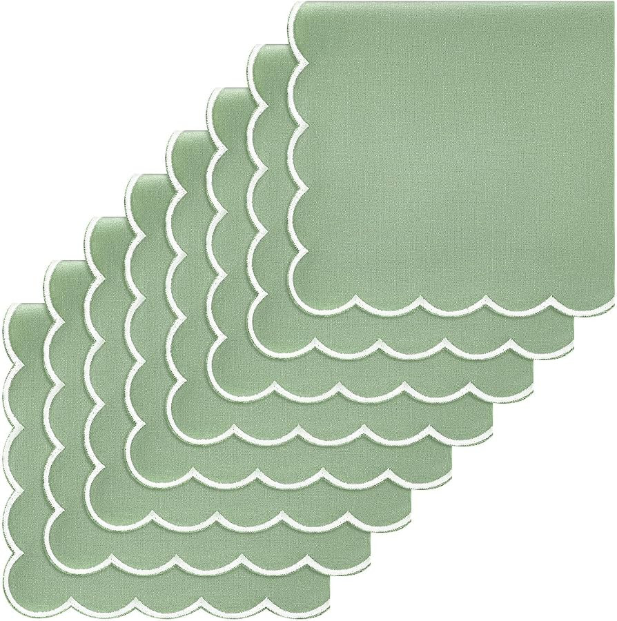 Mindsoft Wedding Cloth Napkins Scalloped Embroidered Dinner Napkins 100% Cotton Reusable Washable... | Amazon (US)