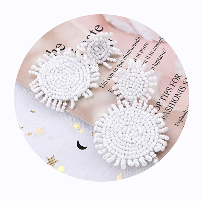 Statement Round Beaded Hoop Bohemia Earrings Handmade Tassel Fringe Drop Dangle Flower Chandelier... | Amazon (US)