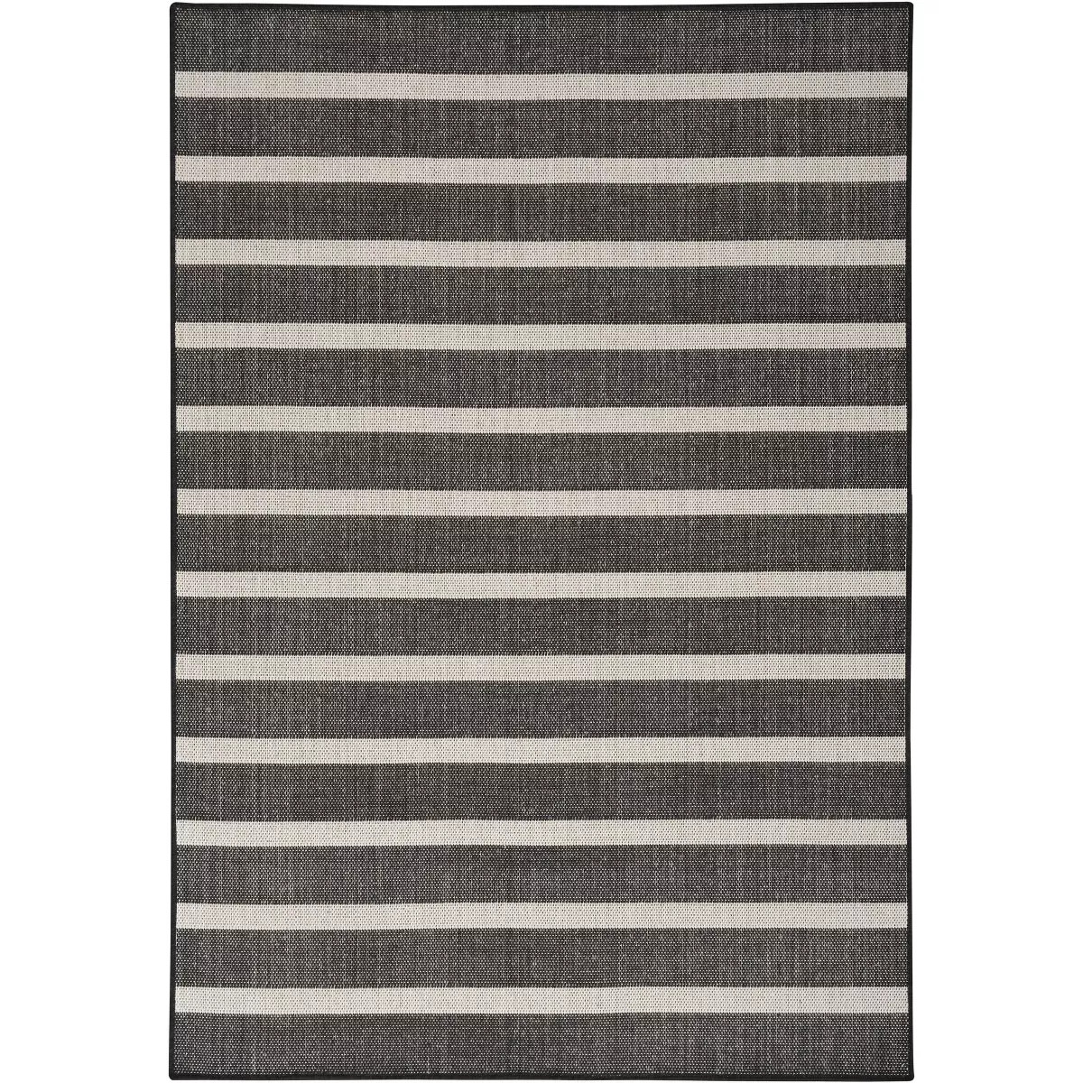 Nourison Positano Modern Stripes Flatweave Indoor Outdoor Low Pile Area Rug Black Ivory 5' x 7' | Target