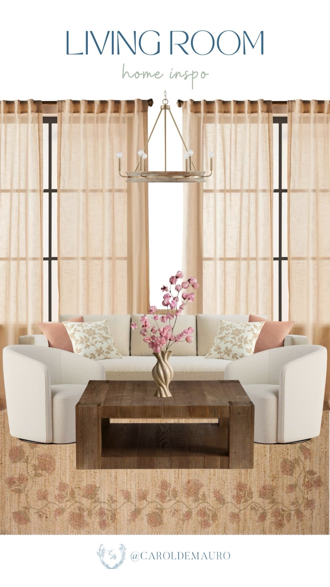 Think of your living room as the ultimate spring chill spot, like this inspo, where those sheer curtains soak up the afternoon sun. By mixing in some soft floral patterns on your rug and pillows, you’ve basically brought the garden inside!

living room styling, spring refresh, home furniture, interior design, neutral home, coffee table inspo, faux flowers, accent chairs

#LTKSeasonal #LTKU #LTKHome
