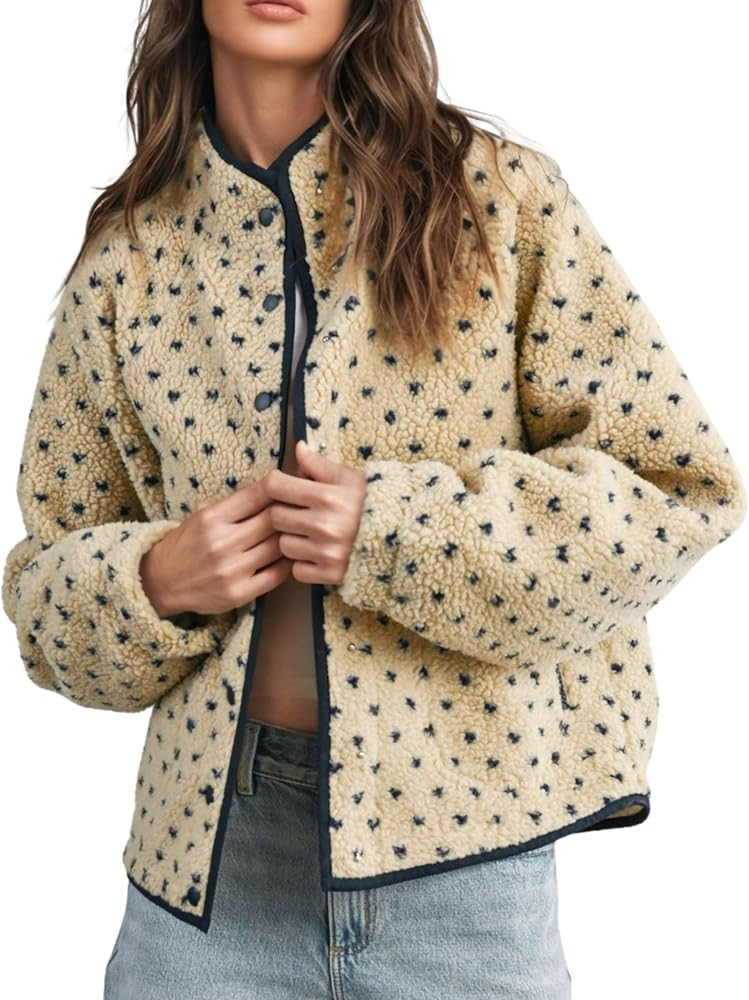Apvirdy Women Fleece Jacket Cute Heart Pattern Buttoned Lapel Collar Sherpa Jackets Long Sleeve C... | Amazon (US)