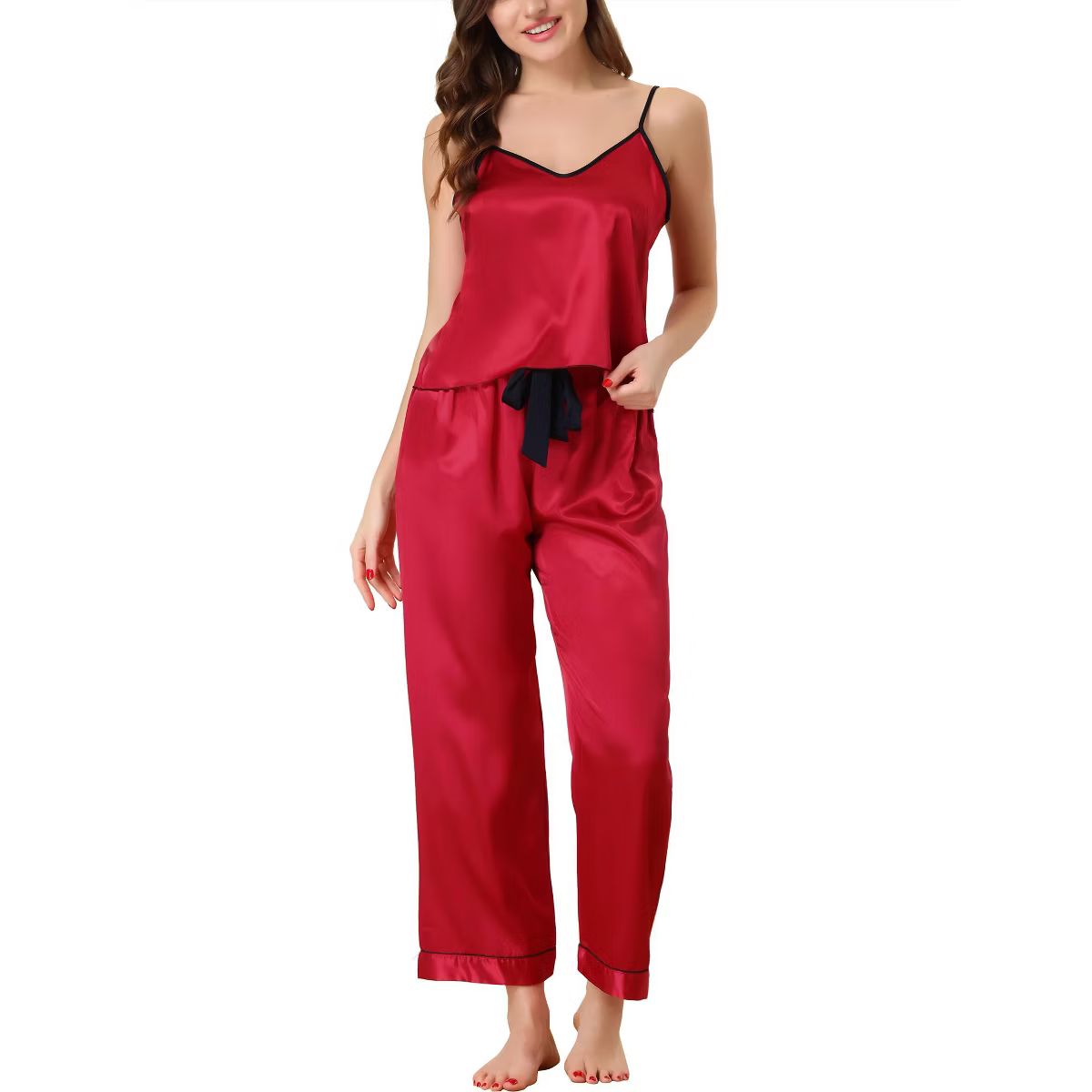 cheibear Women's Pajama Party Satin Silky Summer Camisole Cami Pants Sets | Target