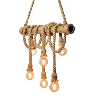 6-Light Island Chandelier, Hemp Rope Pendant Light for Kitchen Island,Bamboo Hanging Light | The Home Depot