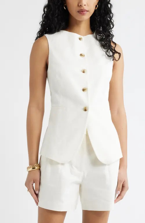 Open Edit Linen Blend Vest in White at Nordstrom, Size Xx-Small | Nordstrom