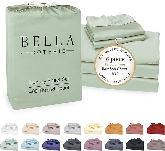 Bella Coterie Luxury Bamboo Viscose Split King Size Sheet Set | 2 Fitted Sheets for Sleep Number ... | Amazon (US)