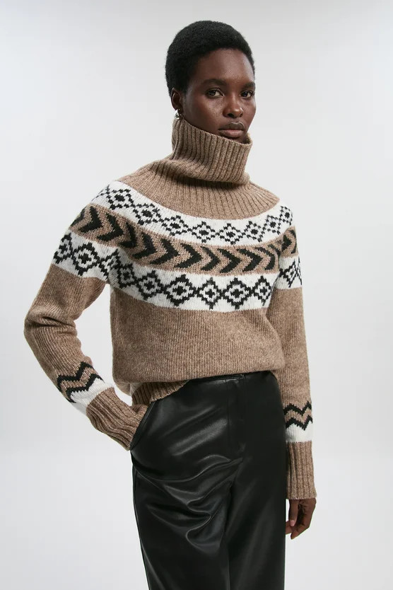Fairisle Pattern Crew Neck Knit Jumper | Karen Millen UK + IE + DE + NL