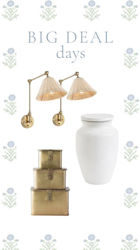 Prime big deal days, ginger jar, white vase with lid, metal, gold storage boxes, wall sconces, gold, and rattan sconce, home decor inspo, 


#LTKxPrime #LTKsalealert #LTKhome