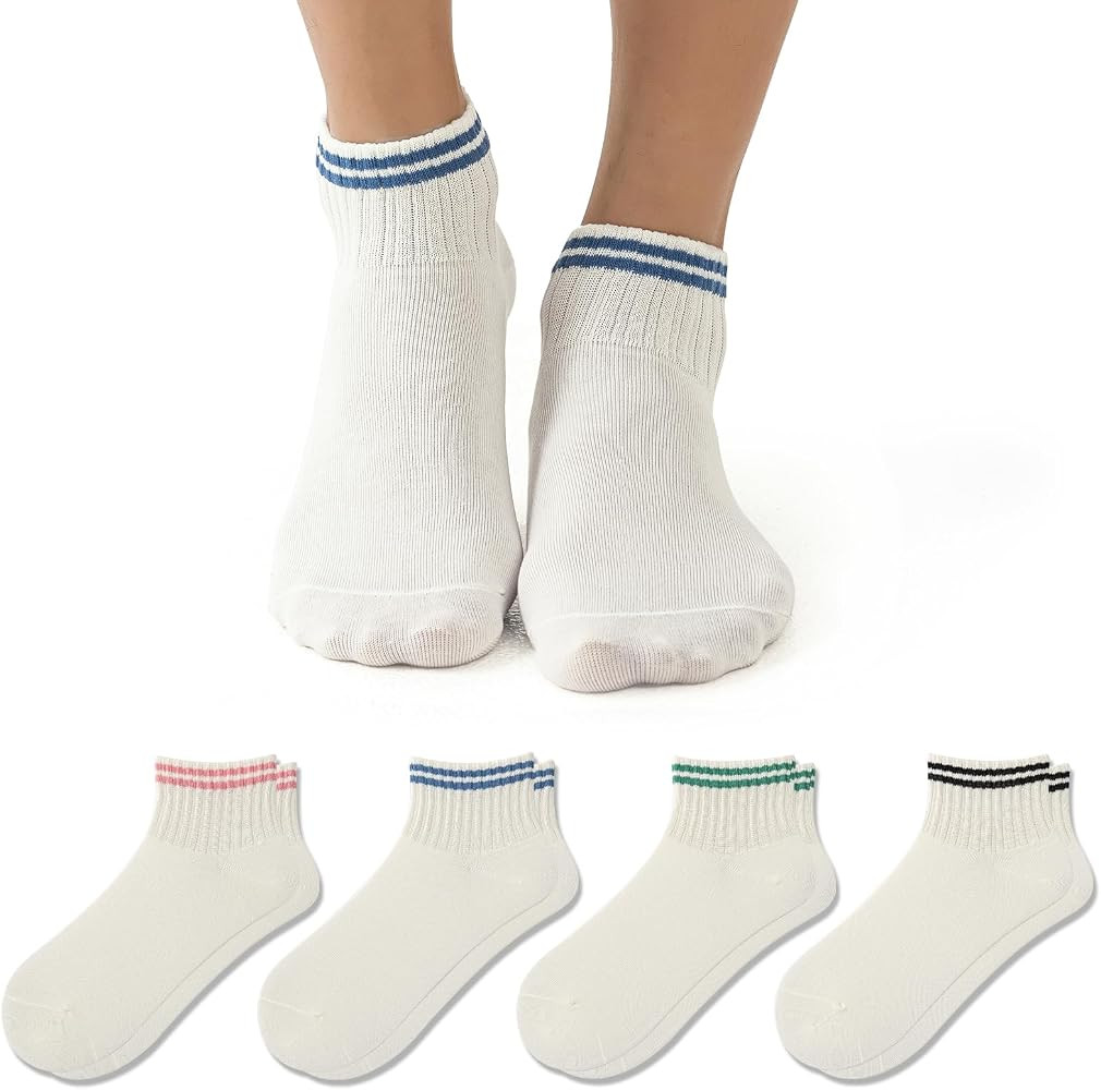 Novelty Socks For Women - Striped Retro Mini Crew Sporty Calf Casual Cotton Ankle Socks | Amazon (US)