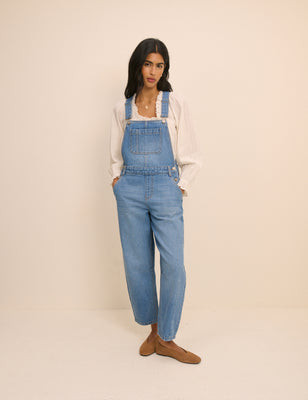 Mid Wash Denim Barrel Leg Dungarees | Nobody's Child