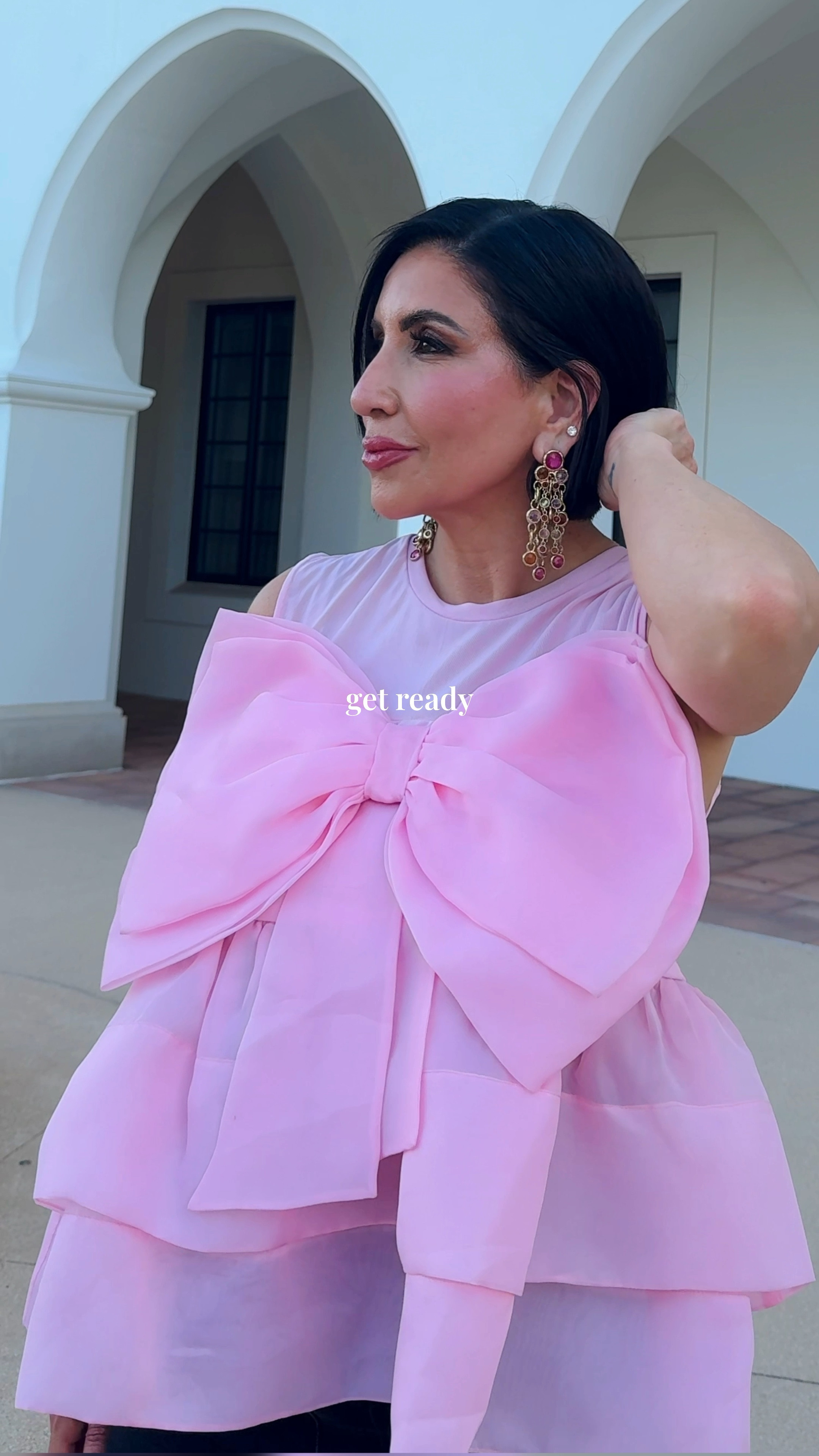 Pink Large Bow Top
Black Denim Skirt 
Jimmy Choo Nude Heels
Pink Chanel Bag

#LTKBeauty #LTKStyleTip #LTKOver40