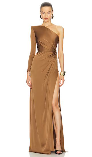 One Sleeve Twist Gown in Rust | Revolve Clothing (Global)