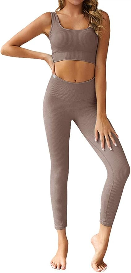 Menore Yoga Outfits Workout Sets for Women Seamless Yoga Sports Tracksuits Bra and Leggings Set 2... | Amazon (US)
