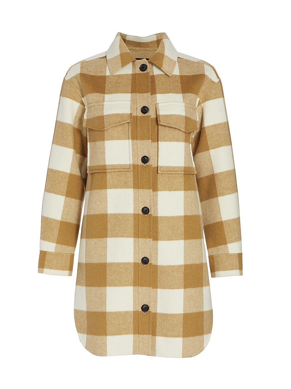 Women's Jaro Long Gingham Shacket - Ivory Camel Buffalo Check - Size Medium | Saks Fifth Avenue