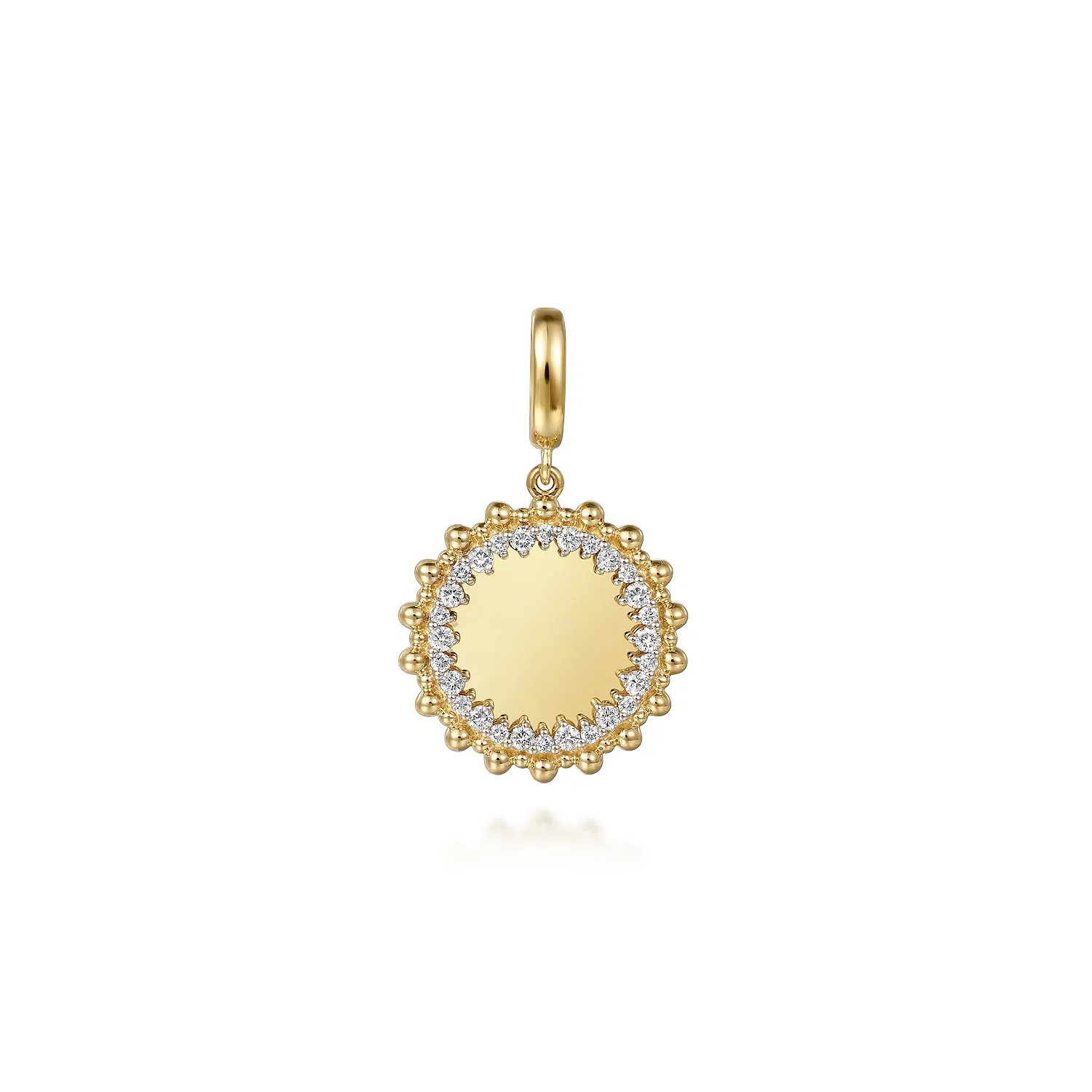 14K Yellow Gold Bujukan Diamond 18mm Round Shape Personalize Medallion Pendant | Gabriel & Co. Fine Jewelry And Bridal