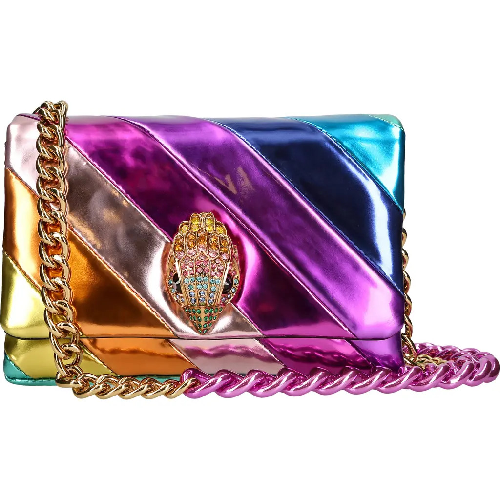 Kurt Geiger London Mini Kensington Metallic Leather Crossbody Bag in Rainbow Metallic at Nordstrom | Nordstrom