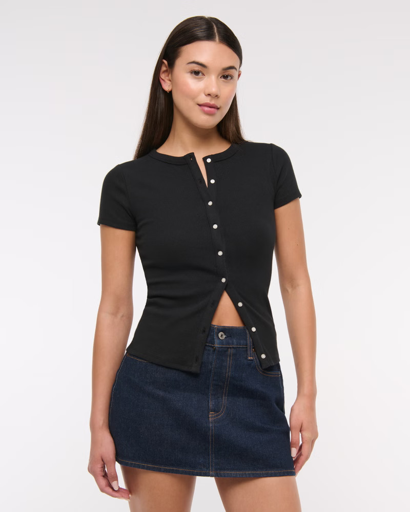 Women's Ribbed Button-Through Top | Women's Tops | Abercrombie.com | Abercrombie & Fitch (US)