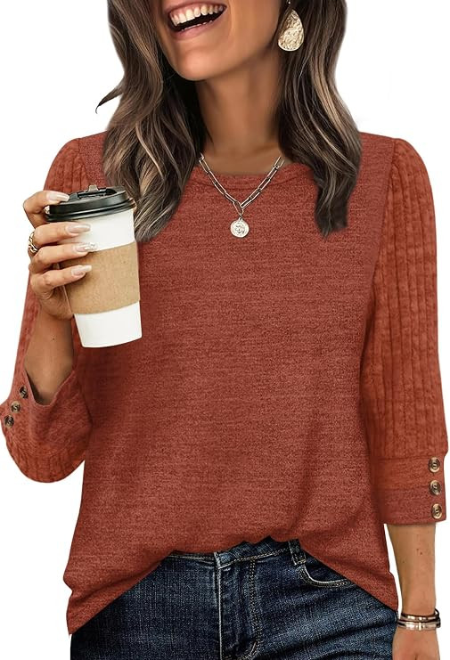 WIHOLL 3/4 Length Sleeve Womens Tops Sweaters Shirts Lightweight Spring Outfits 2026 Winter Cloth... | Amazon (US)