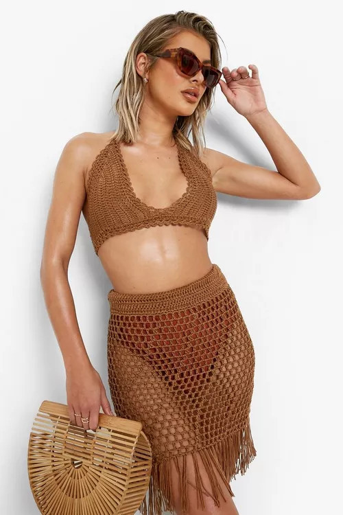 Crochet Halterneck Beach Bralette | Boohoo.com (US & CA)