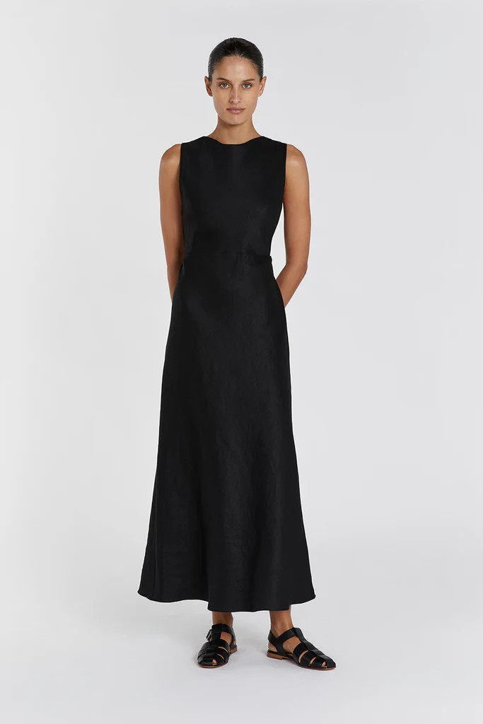 HARMONY BLACK LINEN MAXI DRESS | DISSH