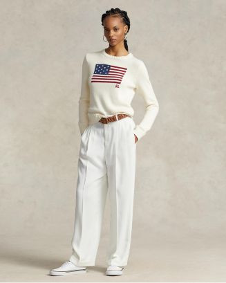 Polo Ralph Lauren American Flag Cotton Crewneck Sweater & Pleated Satin Straight Leg Pants  | Blo... | Bloomingdale's (US)