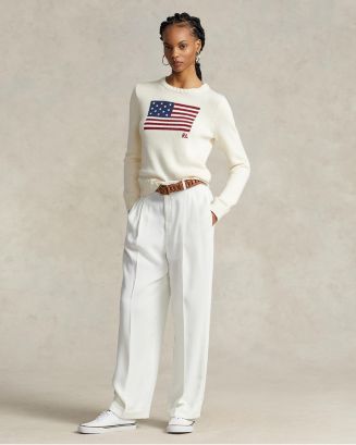 American Flag Cotton Crewneck Sweater & Pleated Satin Straight Leg Pants | Bloomingdale's (US)