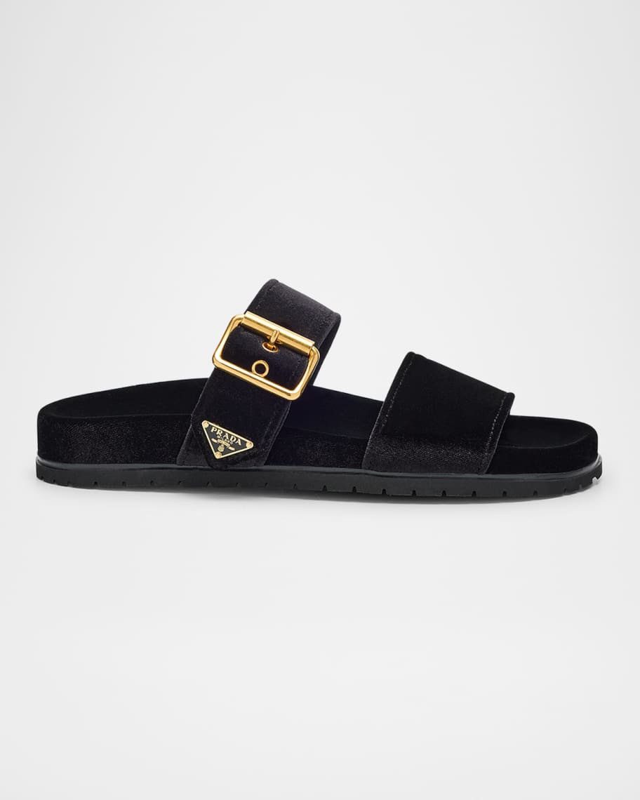 Prada Velvet Dual-Band Flat Sandals | Neiman Marcus