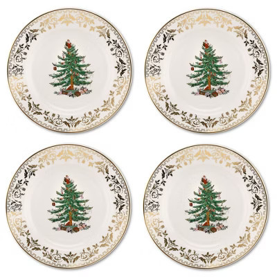 Spode Christmas Tree Gold Salad Plate (Set of 4) - 8-Inch Porcelain Dinner & Appetizer Plate, Christmas Dinnerware, Microwave & Dishwasher Safe | Target