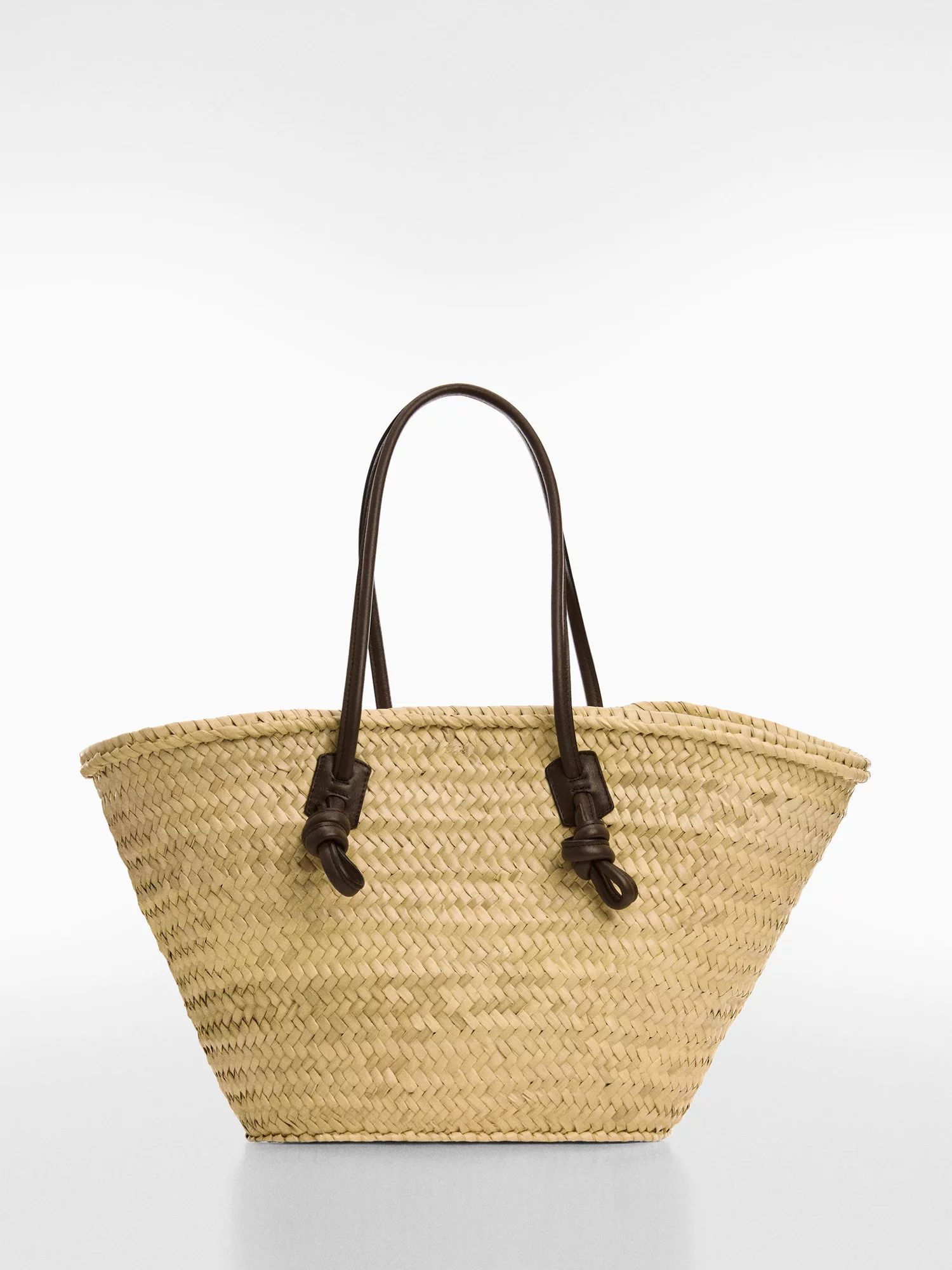 Mango Sabina Large Woven Palm Leaf Basket Bag, Dark Brown | John Lewis (UK)