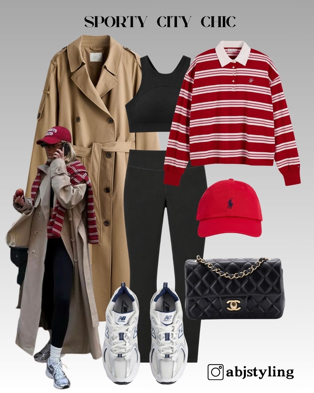 Sporty city chic done right.

Activewear as the base, then layered with a trench, striped rugby top and red cap for a more elevated off-duty feel.

Styling tip: when the base is very simple, add one structured outerwear piece and one polished accessory to make the whole look feel intentional.

#LTKuk #LTKautumn #LTKeurope