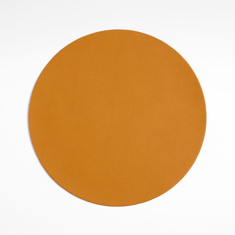 Rizzo Round Reversible Brown Faux Leather Placemat + Reviews | Crate & Barrel | Crate & Barrel
