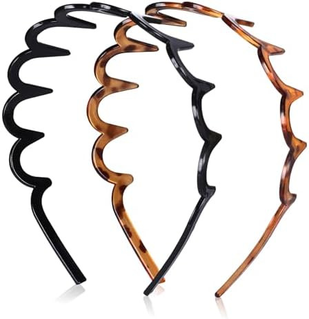 2 Pack Zig Zag Headbands for Women, Non-Slip Wavy Plastic Hair Comb Headbands with Teeth, U-Shape... | Amazon (US)