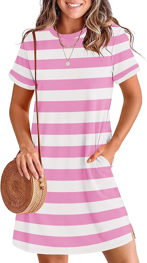 ANRABESS Women's Summer Casual T Shirt Dresses Short Sleeve Crewneck Striped Mini Shift Dress 202... | Amazon (US)