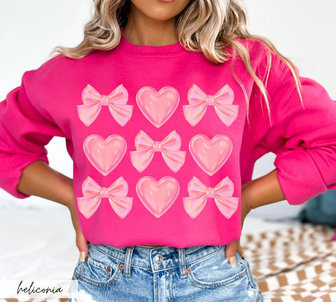 Coquette Heart Bow Sweatshirt, Trendy Painted Heart Glowy Girlcore Valentines Day Crewneck Sweate... | Etsy (US)