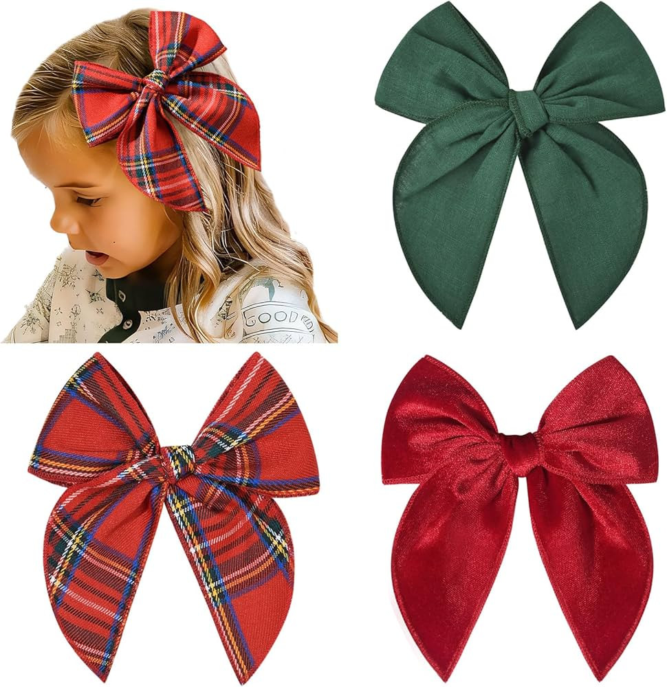 DEEKA Large Christmas Fable Hair Bows 3 PCS Hair Bow Clips for Toddler Girls Fabric Christmas Hai... | Amazon (US)