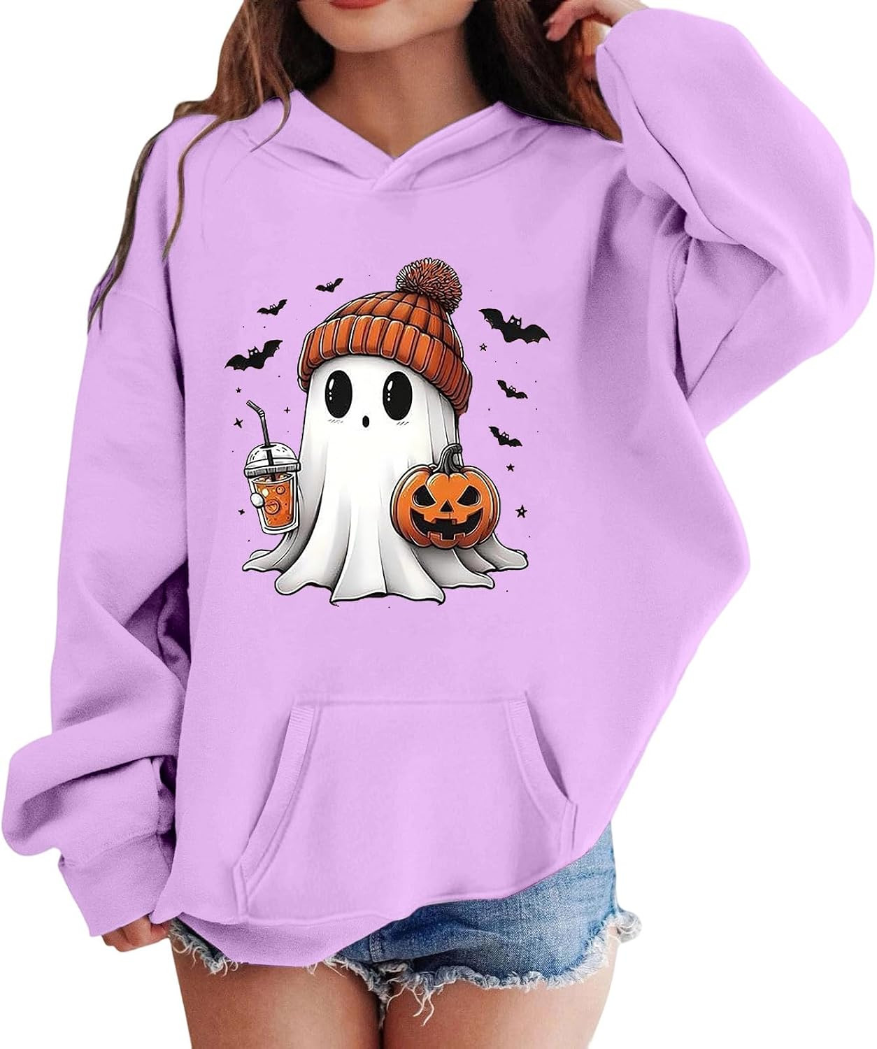 Girl's Halloween Sweatshirt Cute Ghost Pumpkin Print Crewneck Pullover | Amazon (US)
