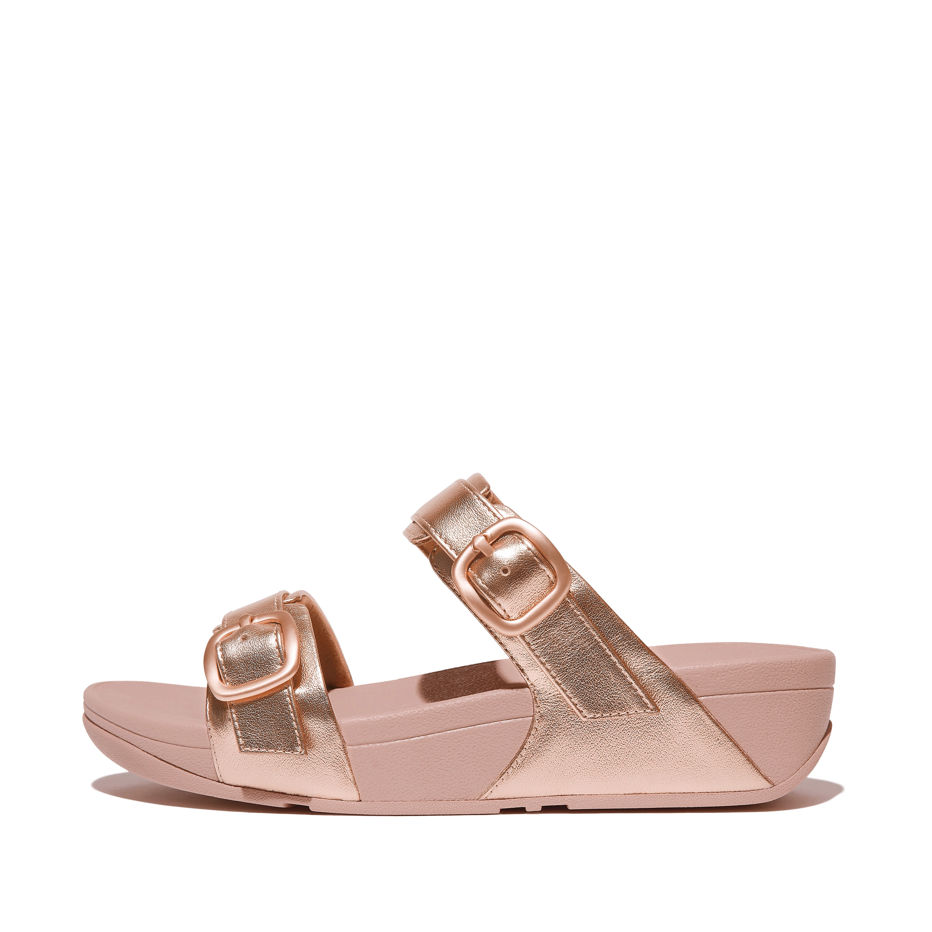 LULU Adjustable-Buckle Metallic-Leather Slides | FitFlop (US)