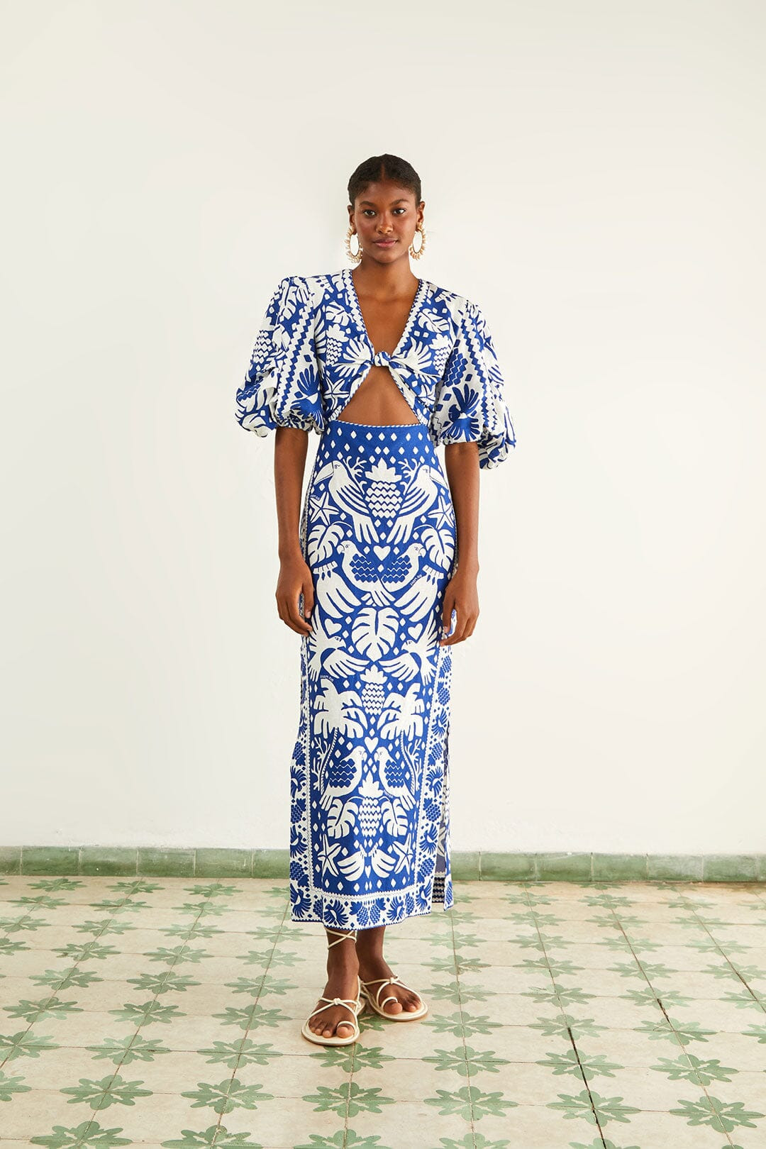 navy blue jungle scarf midi dress | FarmRio (US)