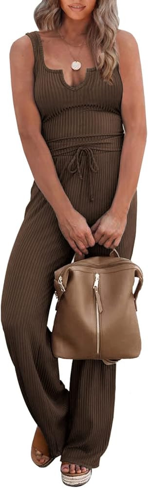 Amazon.com: PRETTYGARDEN Womens Summer Casual Two Piece Outfits Sweatsuits Tank Scoop Neck Ribbed... | Amazon (US)