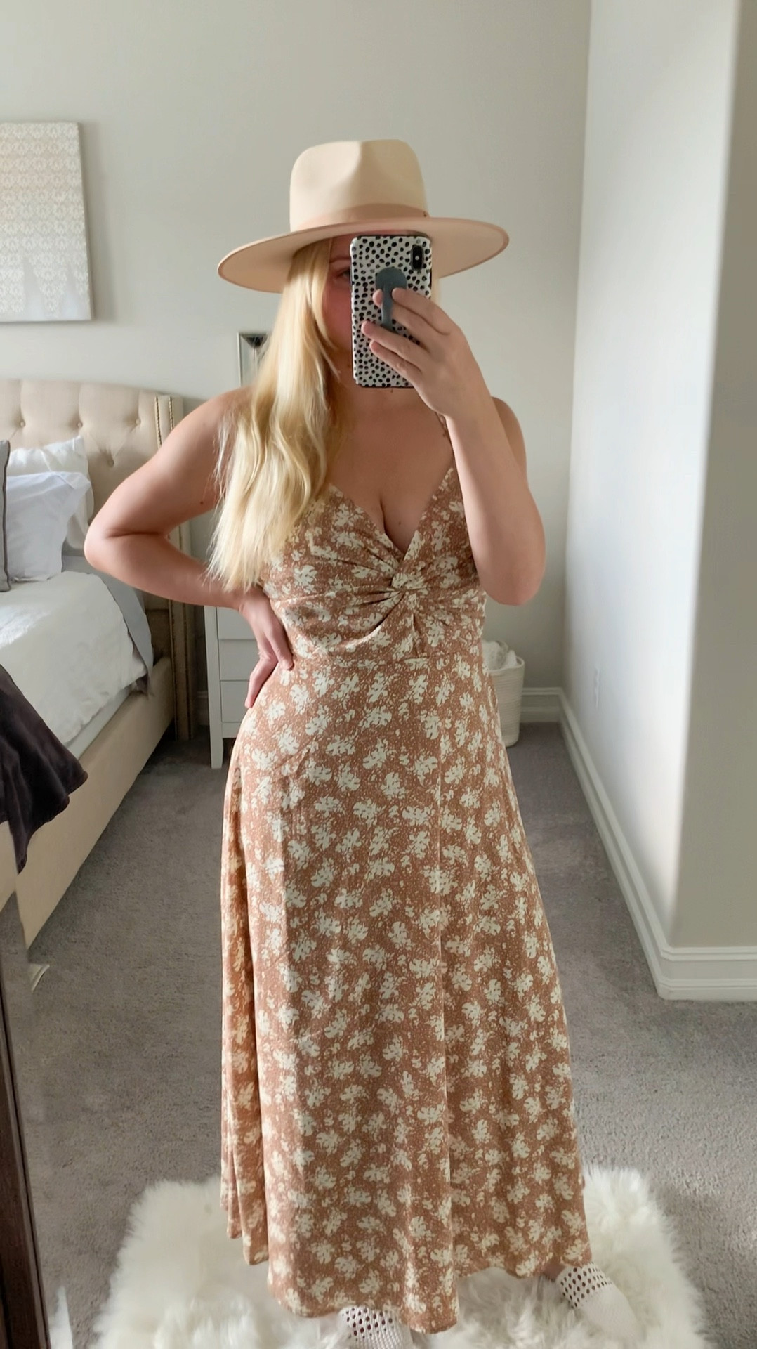 This floral dress paired with a rancher hat makes a great Fall outfit. For reference, this is a size L. The back is very open with adjustable ties. This dress also makes a great wedding guest dress  

#LTKSeasonal #LTKWedding #LTKVideo