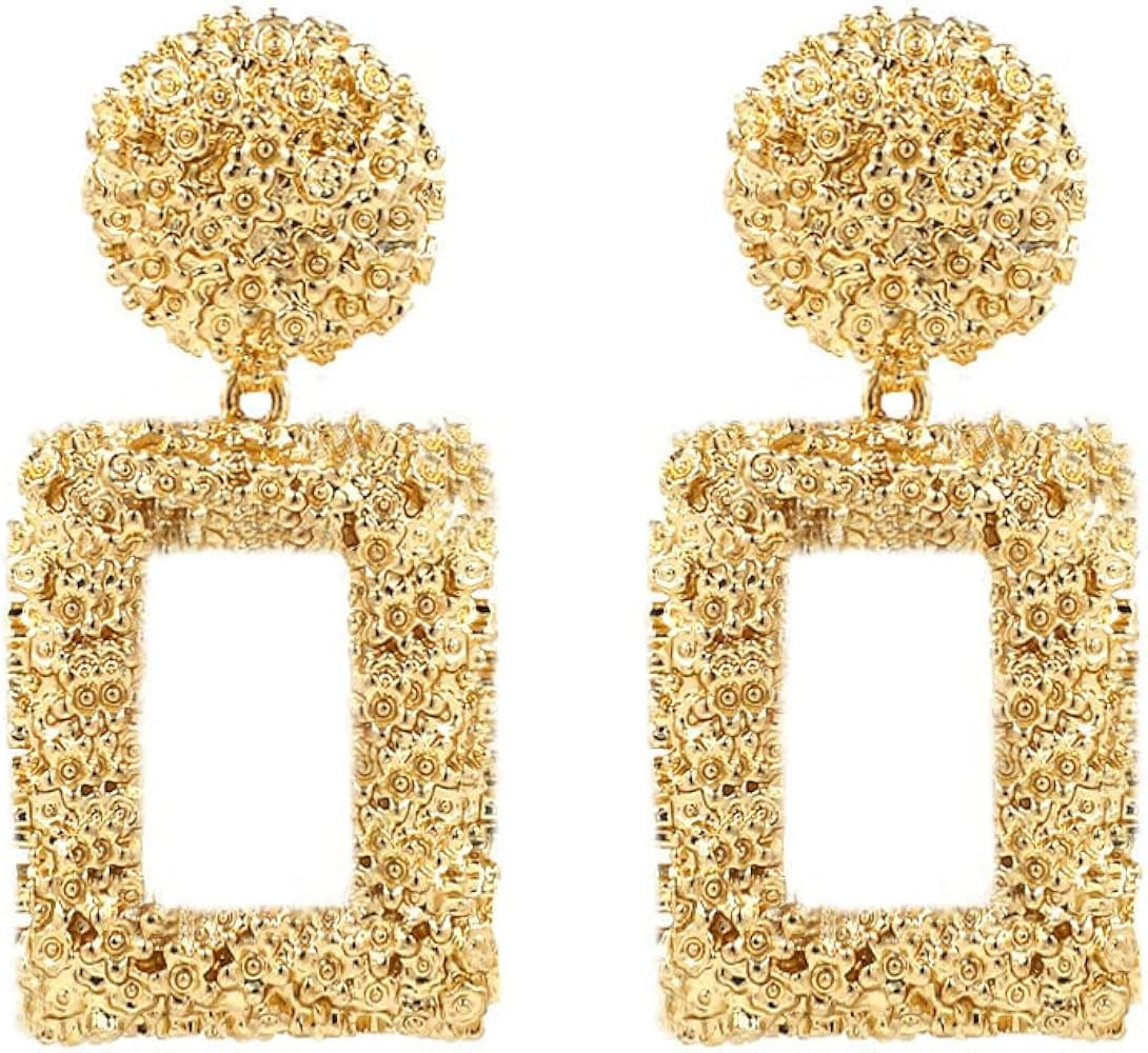 Ginkgo Leaf Flower Earrings, Gold Geometric Statement Earring, Big Fashion Design Boho Drop Dangl... | Amazon (US)