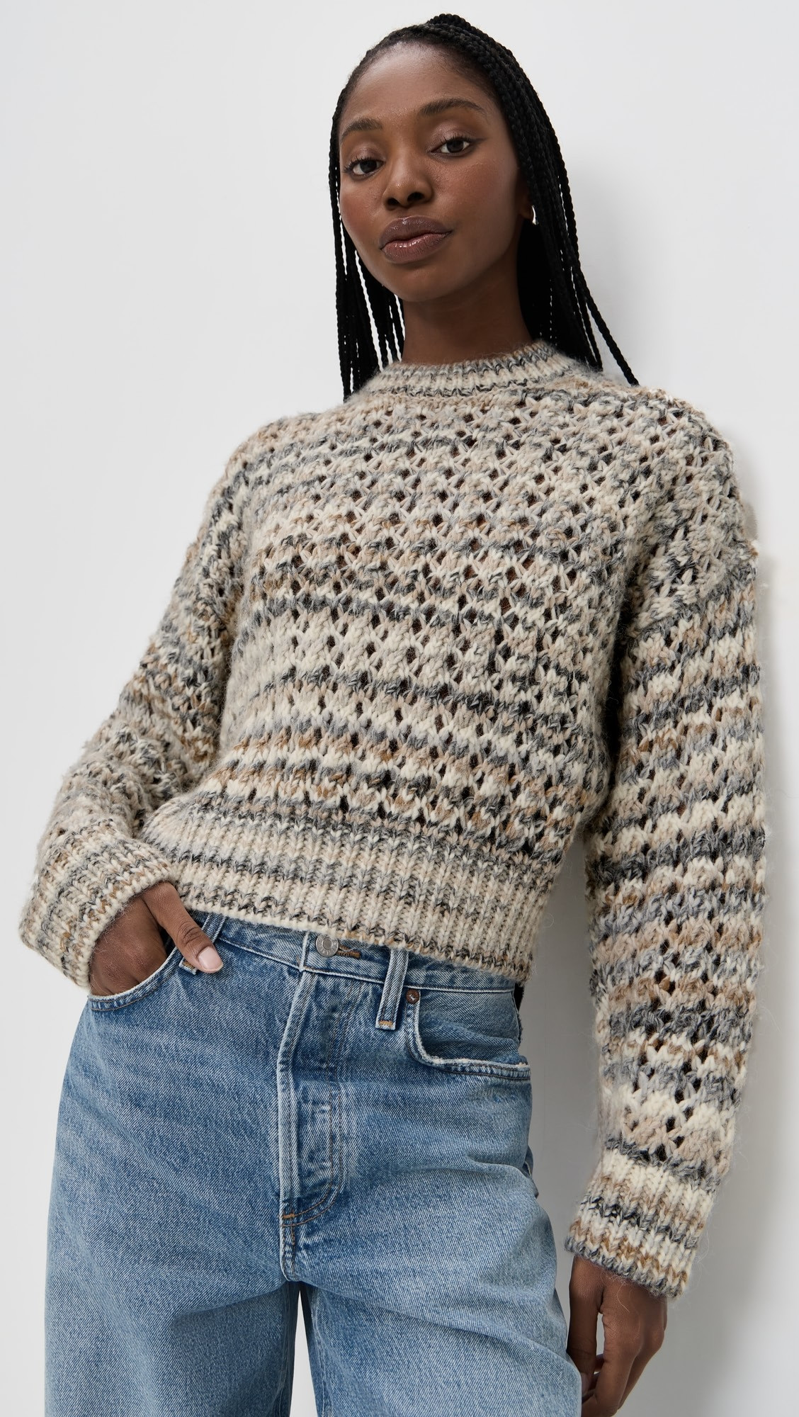 Striped Ribbed-Sleeve Sweater | Shopbop