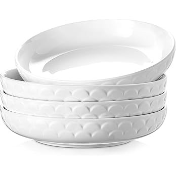 DOWAN Pasta Bowls, 54 oz Large Salad Serving Bowls, 10'' Plates Bowls Set of 4, White Ceramic Sou... | Amazon (US)